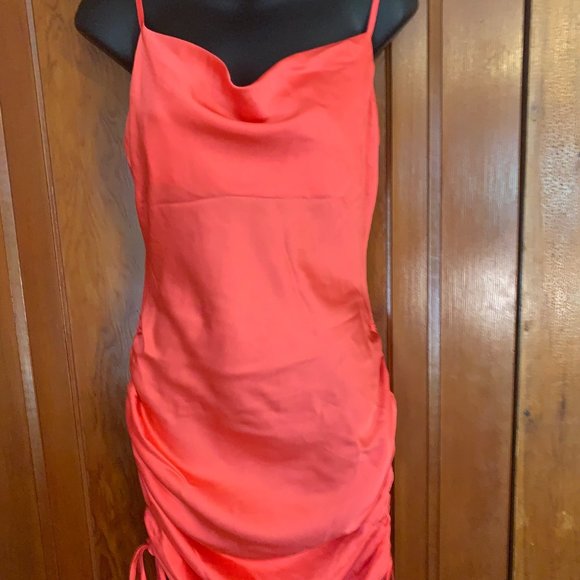 Lulu's Coral Spaghetti Strap Dress with Side Ruching Size S - Picture 8 of 13